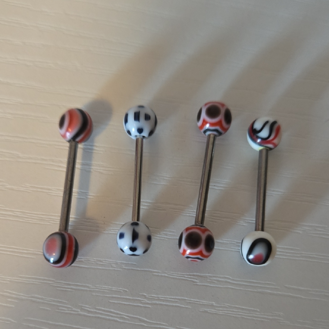 Set Of 4 Colorful Barbell Tongue Rings